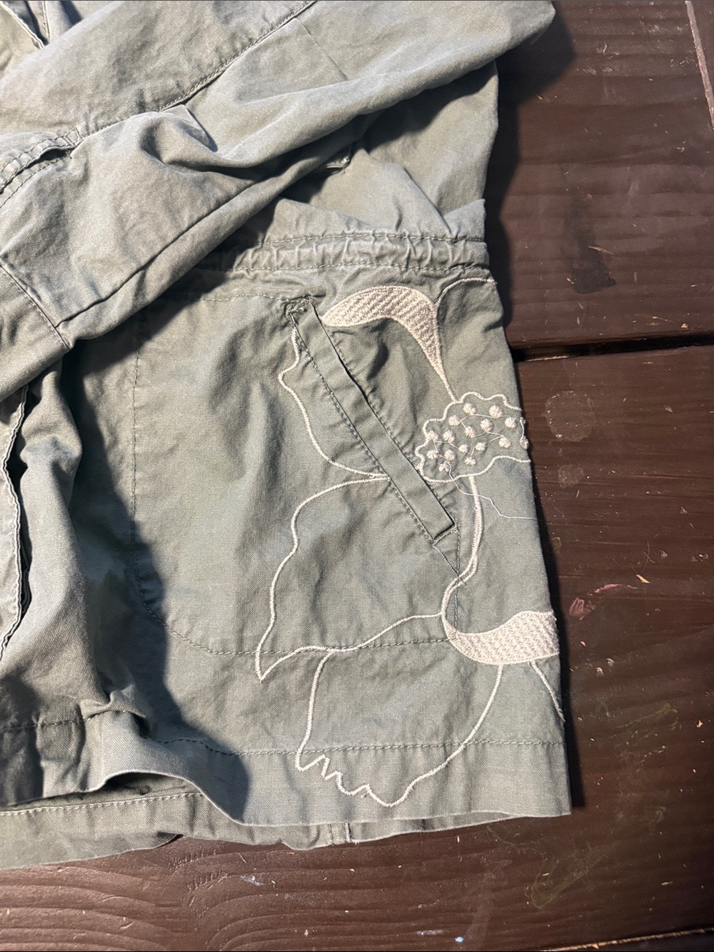 Kensie Sage Green Utility Jacket with Floral Embroidery - Picture 2 of 6